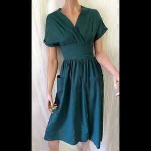 100% linen wrap dress, wide obi-style waistband, criss-cross bodice S